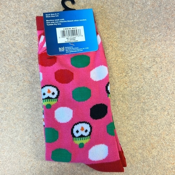 Christmas Socks Pink with colored circles & a cute animal face, sock Sz. 9-11 - Picture 2 of 5